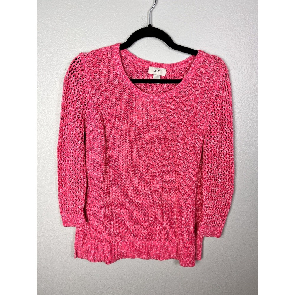 Ann Taylor LOFT Sweater Womens Medium Pink Round Neck 3/4 Sleeve Casual Knit Top